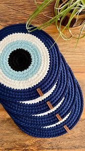 Impresionantes Posavasos de Ganchillo con Diseño de Ojo Turco Místico, Amuleto Nazar, Hilo de Algodón, Resistentes al Calor, Decoración Boho para Cocina - Product Image 3