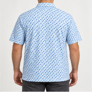 Trackstar Men's Light <b>Blue</b> Geometric Confetti Print <b>Polo</b> <b>Shirt</b> Short Sleeve Button Collar Golf <b>Shirt</b> Custom Logo - Product Image 2