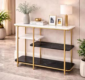 Modern Rectangular Marble <b>Side</b> <b>Table</b> With Gold Metal Frame Multi-Functional Living Room Decor Accent Piece - Product Image 3