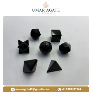 Ensemble de formes géométriques en obsidienne noire naturelle, formes de cristaux géométriques polies, gemmes de géométrie sacrée, vente en gros - Product Image 5