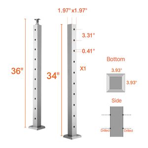 1 Pezzo Palo per Ringhiera in Acciaio Inox 36x2x2 con Foro Orizzontale, Palo per Ringhiera da Ponte con Fori Pre-Forati per Componenti Scale - Product Image 5