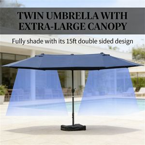 Ombrellone da Giardino Blu Scuro con Base, Ombrelloni e Basi per Patio - Product Image 2