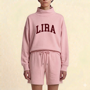 Conjunto de Dos Piezas Premium para Mujer, Cuello Alto, Invierno, Color Sólido, Top y Shorts, Diseñado para Comodidad Relajada, Uso Diario - Product Image 1