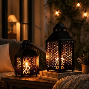 Captivating Black Metal Moroccan <b>Lantern</b> <b>Set</b> with Intricate Cutwork Candle Holders for Indoor Outdoor Patio Table Decor - Product Image 4