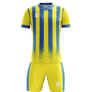 ผู้ผลิต OEM ชุดเสื้อฟุตบอลลายทางสำหรับผู้ชาย แขนสั้น ระบายเหงื่อได้ดี ชุดกีฬาทุกฤดู แบบซับลิเมชั่น - Product Image 2