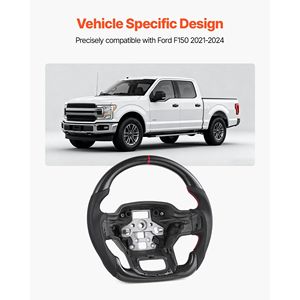 Volant en fibre de carbone en forme de D à fond plat pour Ford F150 2021-2024 avec poignée en cuir et texture antidérapante - Product Image 2