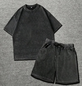 New Custom Two Piece T-shirt and Short <b>Set</b> High Quality <b>Twin</b> <b>Set</b> For Men Shirt and Shorts <b>Set</b> Men Cotton Loose Fit Comfortable - Product Image 1