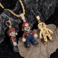 Colgante Personalizado de Mario con Diamantes VVS, Figura 3D de Personaje de Videojuego, Chapado en Oro de 14K, Joyería Hip Hop
