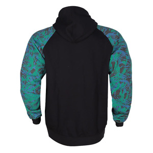 <b>Men's</b> Black Hooded Sweatshirt With Green Blue <b>Camo</b> Raglan Sleeves Sublimation Print Casual Autumn Wear Regular Fit - Product Image 1