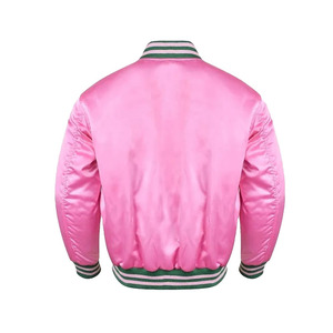<b>Pink</b> Satin Varsity Jacket Unisex Regular Fit Turn-down Collar Button Closure Autumn Casual Wear - Product Image 3