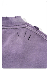 T-shirt en coton tricoté décontracté à manches courtes et col rond pour homme, couleur unie violette, taille oversize - Product Image 6