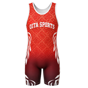 Singlet de Lucha Sublimado Rojo y Blanco para Hombre, Uniforme de Lucha de Poliéster sin Mangas, Ropa Deportiva para Entrenamiento, Competencia y Partido - Product Image 1