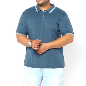 Camisa polo azul pizarra para hombre, con cuello con ribete en contraste, manga corta, algodón transpirable, logotipo personalizado, ropa casual, suministro al por mayor - Product Image 5