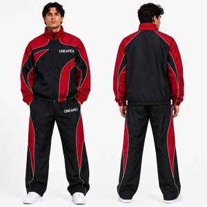 Red Black Windbreaker Tracksuit Set Two Piece Sportswear Jacket <b>Pants</b> Training Running Casual Matching Outfit Wholesale - Product Image 2