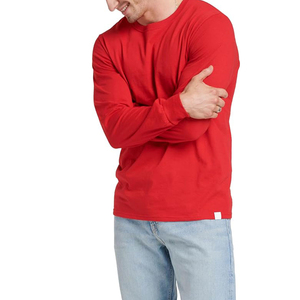 Suéter Rojo de Manga Larga con Cuello Redondo para Hombre, 100% Algodón, Corte Regular, Informal, Tejido de Punto, Color Sólido, Transpirable, Ecológico, Ropa de Invierno - Product Image 4