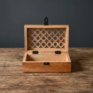 Mango Wood Decorative Wooden <b>Box</b> with Hinged Lid Handmade Wooden Storage <b>Box</b> for Jewelry <b>Keepsakes</b> Office and Home Decor - Product Image 6