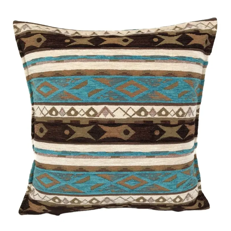 Fundas de almohada de chenilla de diseño abstracto marrón y turquesa, hechas en variedad de tamaños, telas duraderas de tapicería