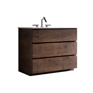 Mobile bagno moderno TIA 36 pollici in noce con lavabo, 3 fori per rubinetteria, ampio spazio contenitivo, mobiletto autoportante per bagni moderni - Product Image 4