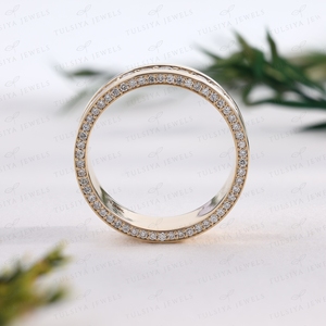 Round Cut Mens Wedding Band Yellow Gold Channel Set Eternity <b>Ring</b> Wide <b>Plain</b> Border Statement Fine Jewelry <b>Ring</b> - Product Image 4
