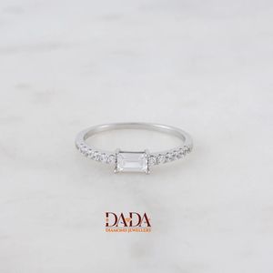 Elegant Emerald Cut Lab Grown Diamond Engagement <b>Ring</b> for Women Minimalist <b>Solitaire</b> Diamond Band Stackable Promise <b>Ring</b> - Product Image 6