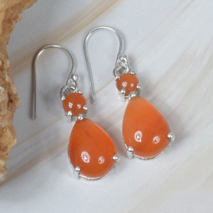 Pendientes de Plata de Ley 925 con Cornalina Naranja, Joyería Boho Hecha a Mano para Uso Diario de Mujeres - Product Image 1