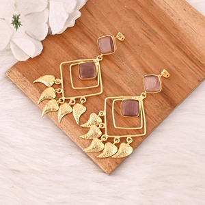 Stylish Garnet Hydro Stone <b>Dangle</b> <b>Earrings</b> Handmade Brass Jewelry for Women - Product Image 4