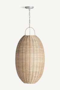 Lámpara Colgante de Ratán Ecológica de Estilo Bohemio, Fabricada por Artesanos, con Pantalla Cilíndrica Alta, para Dormitorio u Hotel - Product Image 2