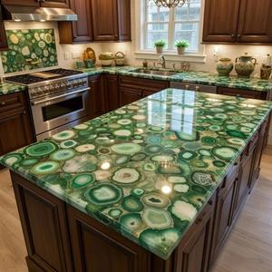 เคาน์เตอร์หินอาเกตสีเขียวหรูหรา ทำด้วยมือจากอัญมณีธรรมชาติ สำหรับห้องครัวและห้องน้ำ เฟอร์นิเจอร์ตกแต่งหินมีค่าทันสมัย - Product Image 1