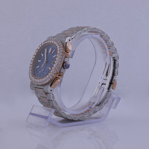 Montre de luxe pour homme avec diamants, bracelet en acier inoxydable, mouvement à quartz analogique, boîtier carré de 43 mm, fermoir déployant, chronographe - Product Image 3