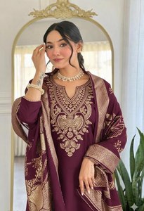 Launching New Designer Party Wear Look Pur Heavy Slub Cotton Embroidery Work <b>Top</b> & Bottom With Dupatta set - Product Image 5