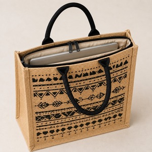 Custom Logo Medium <b>Jute</b> Tote <b>Bag</b> with Zipper Closure and Rope Handle-Eco-Friendly Reusable <b>Shopping</b> <b>Bag</b> - Product Image 2