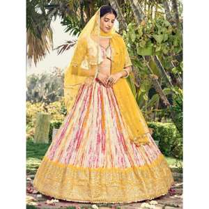 ชุดเดรสยาวผ้าจีนพิมพ์ลายดิจิทัลสีขาวและสีเหลือง - Product Image 6