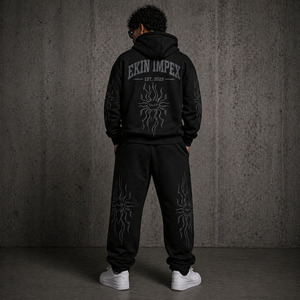 Ekin Impex Custom Streetwear French Terry Cropped <b>Distressed</b> Acid Washed Oversized Sweatpants and Zip up Hoodie Set - Product Image 2