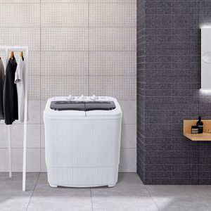 Compact Twin Tub Semi-Automatic Washing Machine with Built-In <b>Drain</b> Pump 14.3 Lbs Capacity Gray <b>Cover</b> - Product Image 1