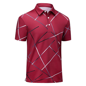Polo de Manga Corta con Estampado Geométrico Rojo para Hombre, de Secado Rápido, Tejido de Punto, Corte Casual - Product Image 1