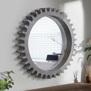 Antica corteccia marrone 42 ''X 42'' in legno Vintage specchio decorativo appesa forma di ingranaggio per bagno di arredamento soggiorno - Product Image 3