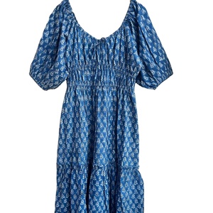 Vestido con estampado de bloque de mano azul Estampado de bloque Túnicas indias Vestido de mano Vestido largo de algodón indio Vestido con estampado indio - Product Image 1
