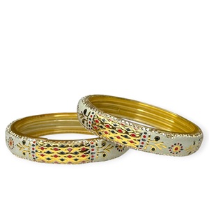 Premium Gold Plated Designer Oil Painted <b>Glass</b> <b>Bangles</b> Set Golden Base Multicolour with Stone Detailing Wholesale Price - Product Image 1