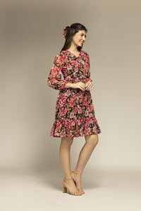 Luxury Design Black Floral Printed Mini <b>Dress</b> Looks Beautiful and Loose Fit Comfortable Daily Wear <b>Dresses</b> at Wholesale - Product Image 2