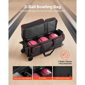 Sac de bowling à roulettes pour 3 balles avec compartiment séparé pour chaussures jusqu'à la taille US 16 – Sacs pour équipement - Product Image 2