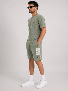 Men Acid Wash Summer <b>Set</b> Oversized Casual Outfit Featuring Acid Wash T Shirt And Matching Shorts For Streetwear Travel Beach - Product Image 3