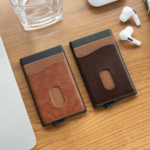 Best Selling 100% Genuine Leather <b>Wallets</b> Custom Men's Slim Pop-Up Business Card Holder <b>RFID</b> <b>Blocking</b> Leather <b>Wallet</b> For Men - Product Image 1