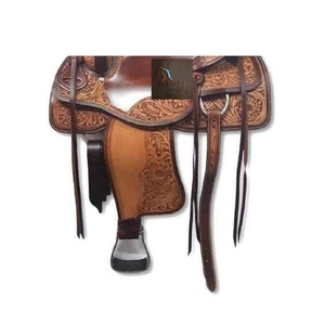Western Tan Leather Floral <b>Hand</b> Carved Designed Barrel Horse Racing Saddle Brown Hard Seat Latigo Straps SS Fitting 10" to 18" - Product Image 3
