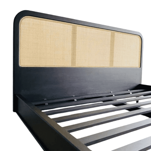 Cama King Size de Madera de Teca Horis de Estilo Mid-Century con Cabecera de Ratán, Construcción de Madera Sólida para Muebles de Dormitorio - Product Image 5