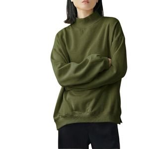 Sudadera Oversize de Cuello Alto para Mujer, Color Negro Sólido, Hombros Caídos, Manga Larga, Tejido de Algodón, Ropa de Otoño - Product Image 3