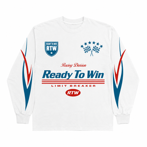 T-shirt à manches longues pour homme RTW, blanc, design racing, col rond, jersey imprimé sportif, coupe ajustée - Product Image 1