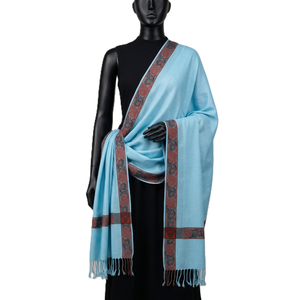 Chal Acrílico Azul Claro para Mujer, con Bordado Floral, Cálido, Suave y Ligero, Bufanda Étnica para Uso Diario en Invierno - Product Image 1
