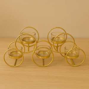 Golden Lumi Aluminum <b>Tea</b> <b>Light</b> Holder Set 5 Interlocking Rings Heat Resistant Eco-Friendly Home Decoration Wedding Candle Stand - Product Image 4