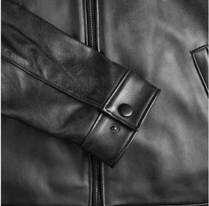 Custom OEM Men's <b>Real</b> Leather Jacket Wholesale Genuine <b>Sheepskin</b> Zipper Bomber Jacket Casual Turn Down Collar Moto <b>Coat</b> - Product Image 4