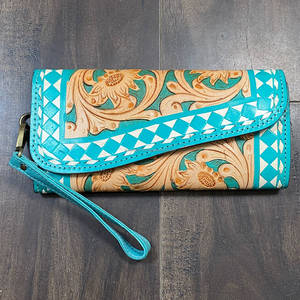 Wristlet Hand Tooled Genuine Leather <b>Women</b> Floral Checkered Design Clutches Luxury <b>Card</b> Holder Evening <b>Wallet</b> For Shopping - Product Image 3